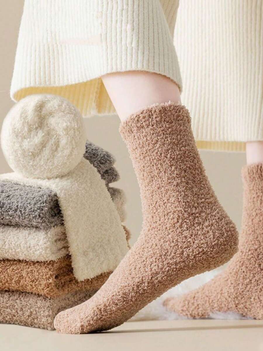 KIT 3 6 12 Women's Winter Socks Mid-Calf Thick Thermal Plush Warm For Sleeping And Staying 35-40 - 彩色 - 查看 1