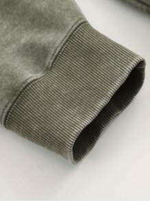 Men's Vintage Washed Cotton Sweatshirt Mans Clothing For Winter Spring Gift For Husband With Front Pocket NON PRINTED Hoodies, Solid Color Long Sleeves - 軍綠色 - 查看 5