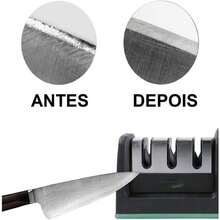 Afiador de Facas Profissional 3 Estágios – Ferramenta em Aço Inoxidável para Afiação Rápida – Utensílio de Cozinha em Promoção - Preto - Visão 7