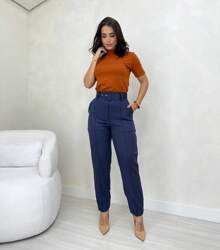 Women's High-Waisted Tailored Trousers With Belt
