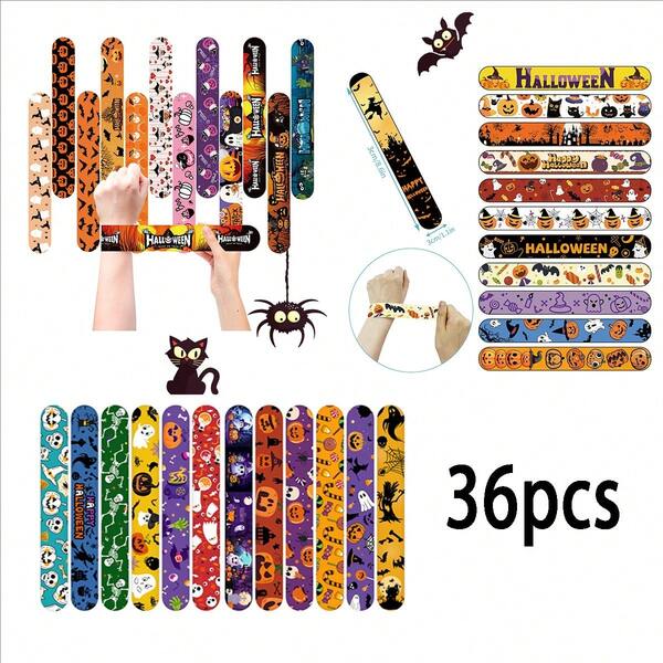 36pcs Halloween Clapping Wristbands - Spooky Designs Of Spiders, Pumpkins, Zombies, Bats And Witches - Perfect For Halloween Parties, Candy Bag Fillers And Christmas Gifts - Fun Party Favors For Boys And Girls, Halloween Decorations