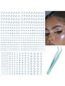 3 pièces Bijoux de visage en forme de goutte d'eau auto-adhésifs - Design étincelant | Facile à créer pour le maquillage de festival pour Halloween, Noël, les fêtes rave et les carnavals | Autocollants brillants convenant aux hommes et aux femmes, look de concert, pierres de visage - Blanc - Voir 1