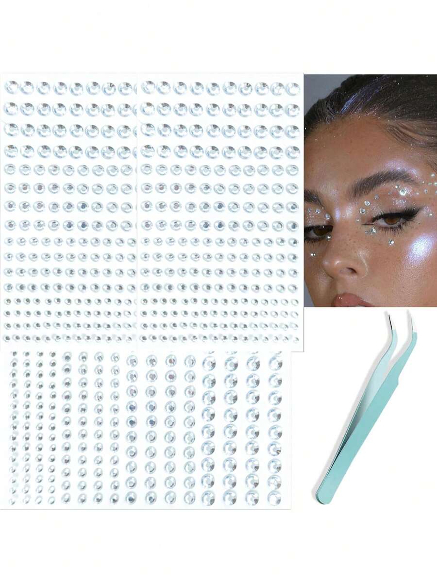 3 pièces Bijoux de visage en forme de goutte d'eau auto-adhésifs - Design étincelant | Facile à créer pour le maquillage de festival pour Halloween, Noël, les fêtes rave et les carnavals | Autocollants brillants convenant aux hommes et aux femmes, look de concert, pierres de visage - Blanc - Voir 1