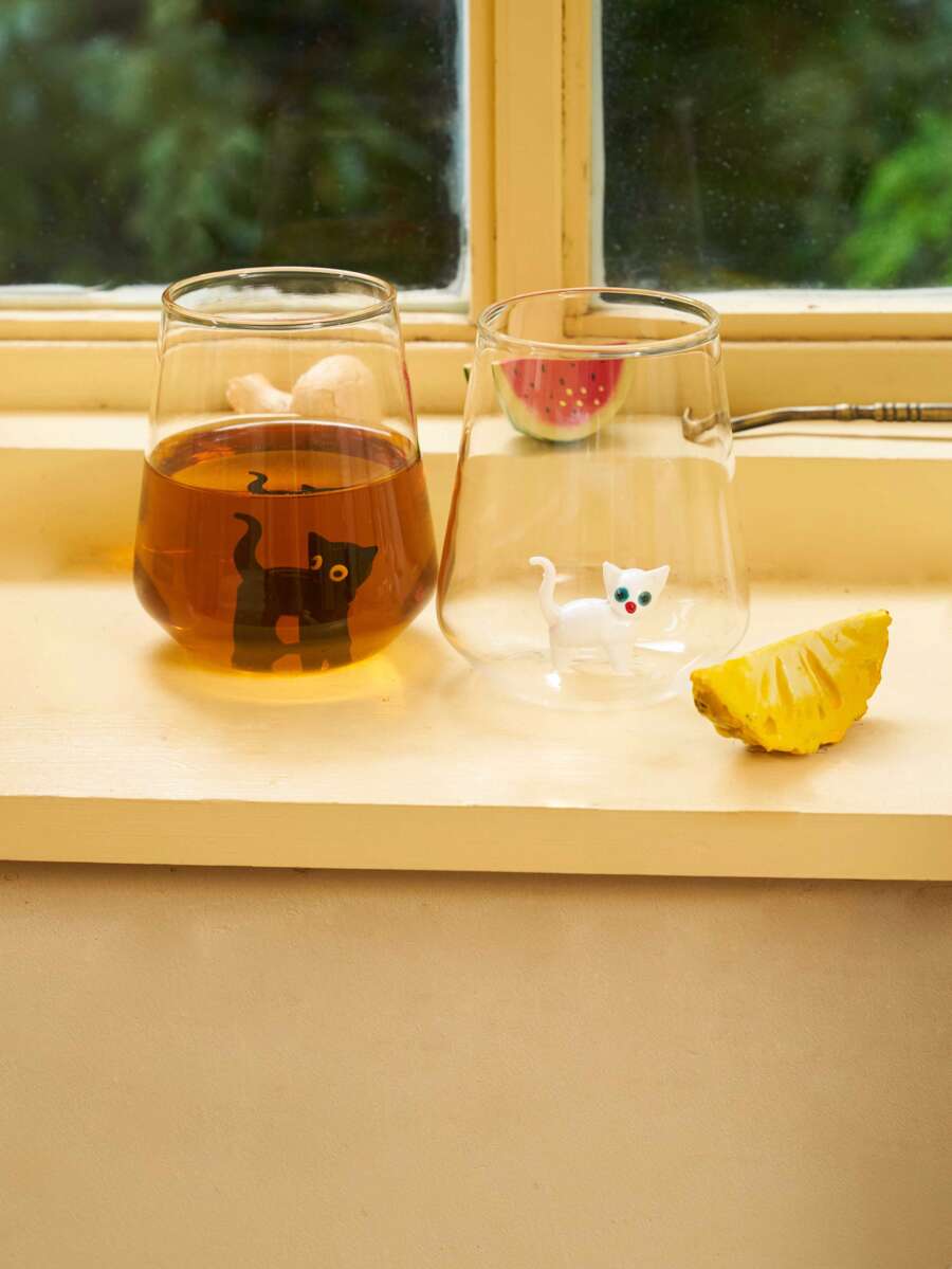 Joivida Cat Statue Glass Cup, Handmade Glass Ware, Glass Cup And Drinking Glass, Glass Mug, Gift, Pets, Glass Cup