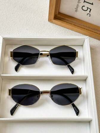 2pcs Women's Vintage Small Oval Frame Personalized Fashion Glasses, Suitable For Daily Wear Elegant Shades Beach Accessories