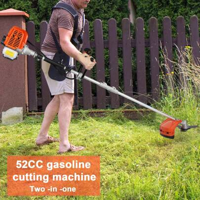 Gas String Trimmer, 52cc Wacker Gas Powered, 2 In 1 Cordless Hedge Trimmer, 2-Stroke Brush Cutter, Handheld Eater, Plastic Handle & Shoulder Strap Included
