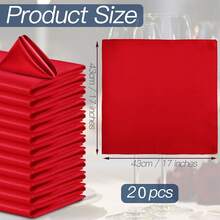 20pcs Silk Red Satin Napkins, 17 X 17 Inches Square Smooth Dinner Napkins For Wedding, Party, Celebration, Banquet, Restaurant, Thanksgiving, Christmas, Halloween