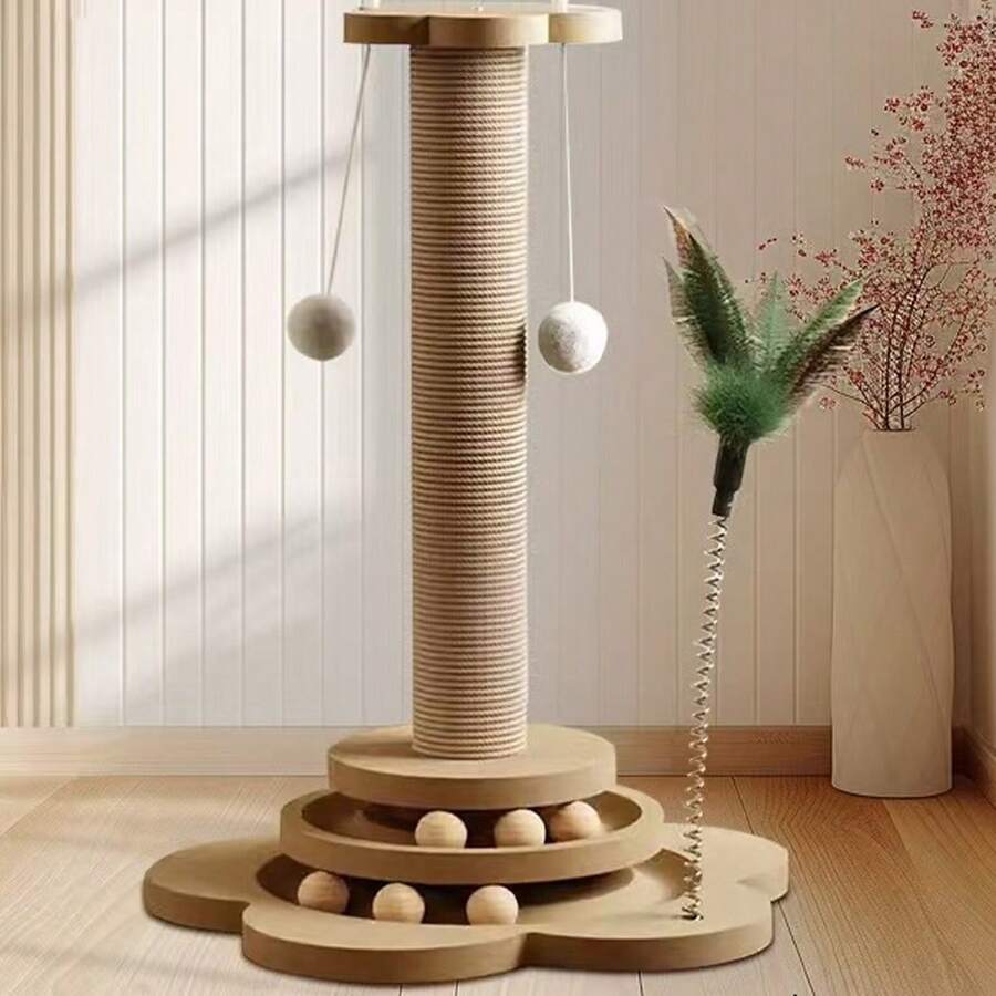 Large Cat Tree Scratching Post Pet Climbing Tower 46*24CM With Column Turntable - Wood Color - View 1