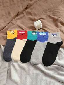 1 件/5 件新款卡通趣味表情中筒袜，夏季和春季轻便短袜，女士袜子，男士袜子，纯色百搭袜子，透气，舒适，吸水短袜适合日常穿着，运动，办公室，休闲风格，四季情人节