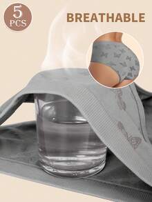 MEIYATING 5pcs/Pack Women's Seamless Ribbed Low-Rise Fashionable Printed Comfortable Panties