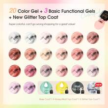 ROSALIND 24 Pcs Jelly Gel Nail Polish Set Long Lasting 20 Bottle Sheer Nude Pink Shade UV Gel Polish With 4 Bottle Base Top Coat Matt Glitter Top Coat Gel Nail Kit For Women Girls DIY Nail Art Design - RRTC24-013 - 查看 2