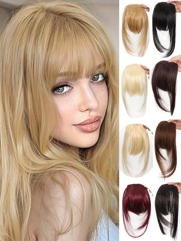 Extensiones de flequillo con clip de cabello sintético, flequillo natural recto y plano en una sola pieza para mujeres