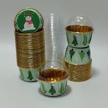 Cakegiugiu Set, 25/50/100pcsChristmas Patterned Cake Cup, 50pcs Disposable Cupcake Cups With Lids, Disposable Muffin Cups With Lids, Heat Resistant Glossy Cupcake Liners, Muffin Molds, Perfect For Christmas Day Christmas Christmas Decorations Christmas Pajamas Christmas Gifts Christmas Decor - Green - View 6