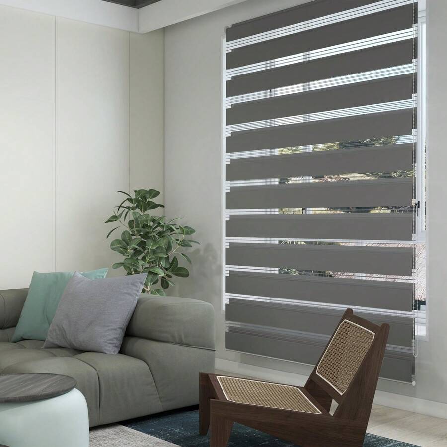 VA-Cerulean Double-Layered Roller Blinds With Clamp Fastening, No Drilling Required, Suitable For Windows And Doors. The Blinds Let In Light, Provide Privacy, And Sun Protection. Dimensions: 70 Cm Wide X 220 Cm High, Colors: Black/Gray/White - 灰色 - 查看 1