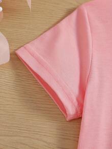 Cute Color Letters Big Sister Print Fashion Crew Neck Short Sleeve T-Shirt, Girls Kids Casual Pullover Tops, Children's Clothing For Summer