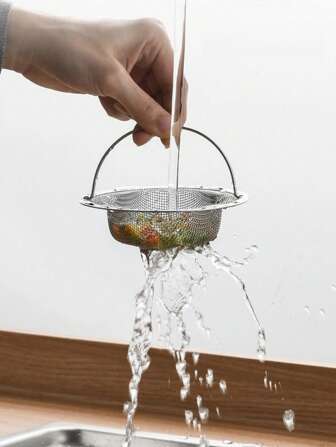 Filtre d'évier en acier inoxydable avec poignée - anti-rouille et filtre à mailles, convient pour les éviers de cuisine et de salle de bain, en acier inoxydable 201, empêche facilement les obstructions sans effort, parfait pour égoutter les légumes et les fruits, filtre d'évier de cuisine