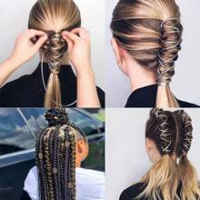 1 قطعة حبل مطاطي ذهبي للضفائر والخصلات الشعرية لموضة الهيب هوب والبنك، سلك شعر ذهبي وفضي للضفائر، اكسسوارات شعر ذات لمعان للضفائر الأفريقية، مناسبة للنوادي الليلية وحفلات الرقص والمهرجانات الموسيقية والعطلات الشاطئية، تاج للرأس، مجوهرات للرأس، سلسلة للرأس، سلسلة للشعر، للزفاف