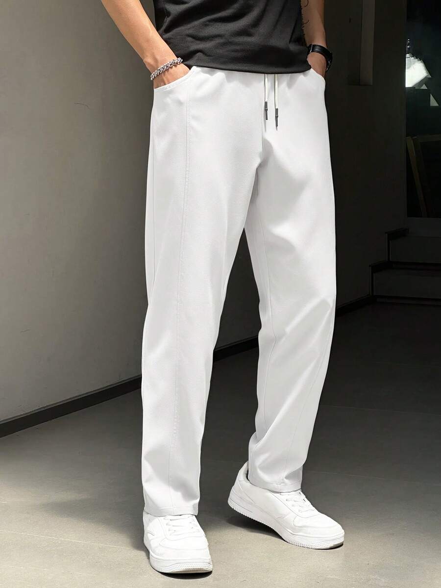 男士休闲抽绳腰轻便拼接工装裤，适合春季、秋季、夏季、情人节、感恩节、教师节、父亲节、复活节、狂欢节、新年等场合穿着。 - 白色 - 查看 1