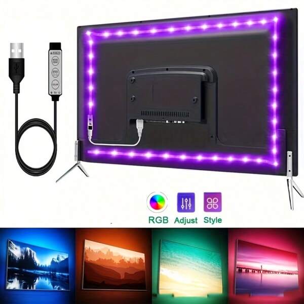 1 pezzo Striscia luminosa LED 5050, vibrante, flessibile, alimentata tramite USB, controllo a 3 tasti, facile da applicare, infinite possibilità decorative - perfetta per casa, camera da letto, retroilluminazione TV, sala giochi e decorazioni per feste di Natale