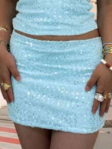 Sequin Mini Skirt For Women Summer Fashionable Versatile Solid Color Low Waist Bodycon Skirt