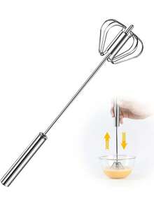 1pc Stainless Steel Semi-Automatic Egg Beater, Stainless Steel Hand Push Rotary Mixer, Egg Whisk, Cooking Utensil, Baking Tool, Practical Kitchen Tool - Multicolor - View 7
