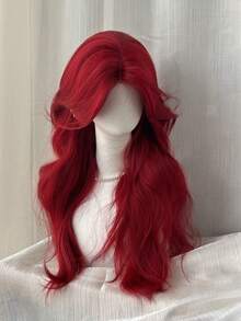 Peluca sintética roja de cabello largo y ondulado, con línea de cabello natural, resistente al calor, fibra suave para uso diario, fiesta o cosplay - Multicolor - Ver 7