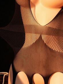 1 件大码女式性感内衣渔网连体衣，露背深 V 领，开裆连体衣，镂空透视，比基尼罩衫，适合派对之夜角色扮演，情人节