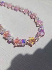 1 件玻璃手机挂绳，带粉色星星吊饰，闪亮数码相机/手机壳挂绳，夏季