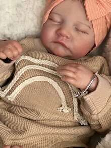 Realistic Cloth Body 48cm 19inch Soft Vinyl Reborn Baby Sleeping Doll With 3D-Painting Skin And Visible Veins Cute Dress Up Toy Birthday Gift For 3+ Girl (Some Parts Random) - Marrón - Ver 5