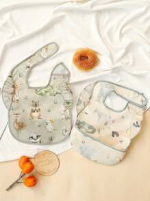 2 件防脏婴儿围兜 - 防水轻便婴儿主导断奶围裙 | 100% 涤纶，易清洁，可机洗（豹纹，小号，6-24 个月） - 彩色 - 查看 14