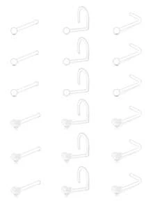 CIZME 18 pièces Clous de nez en plastique en forme de cœur décontractés, unisexes, décoration quotidienne ; 20/18G Clous de nez en anneau clair, clous de nez en plastique en forme de L, ensemble de bijoux de piercing de nez, boucles d'oreilles, convient pour l'école, le travail, le port de piercing de nez. - Transparent - Voir 11
