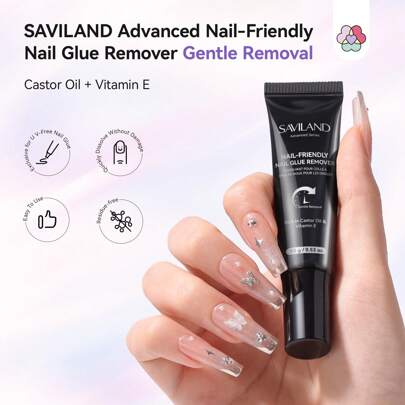 SAVILAND Advanced Nail Glue Remover: Gentle Nail Tip Remover For Press-On Nails With Castor Oil & Vitamin E, Water-Based Nail Glue Remover For Artificial Nails, Art Tools, Home1