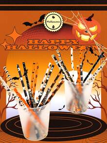 25 unidades Pajitas de Halloween, pajitas de papel desechables creativas para jugo y cócteles con diseños de calabaza, calavera, rayas, ondas y puntos, adecuadas para fiestas, eventos, manualidades, Halloween, cumpleaños y otras ocasiones, decoraciones prácticas, decoración de Halloween con fantasma y calabaza, decoraciones para fiestas - Multicolor - Ver 12