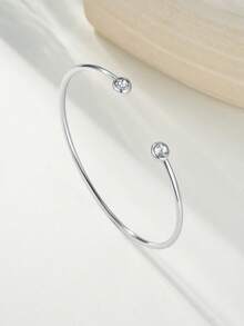 A Japanese And Korean Style Opening Set With Two Rhinestones Simple Personalized Light Luxury Women's Stainless Steel Bracelet Suitable For Daily Wear - Yellow Gold - View 8