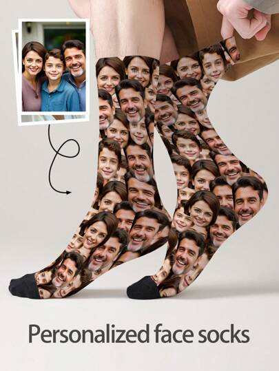 1 Pair Of Customized Face Men's Mid Tube Socks, Put Any Face On Socks, Personalized Socks For With Photos, Interesting Customized Picture Pairs With Medium To Long Socks, Suitable For Valentine's Day, Birthdays, Gift Giving, And Other Occasions,Personalized