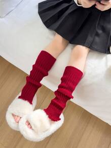 1 Pair Y2K Style Girls Leg Warmers, Warm & Breathable Ankle Leg Warmers For Children, Autumn/Winter - Multicolor - View 4