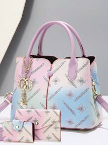 Women's Handbag Set, Fashion Shoulder Bag With Embroidered Small Square Bag - Purple - View 10