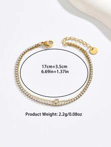 1pc/Pack Rhinestone Decorated Women Layered Thin Chain Bracelet, Fashion Versatile Jewelry Suitable For Various Occasions, Silver & Gold Color - Stacking - View 6