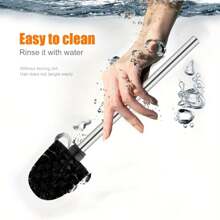 一套带不锈钢手柄、耐用硬毛的马桶刷，适用于浴室清洁，白色/黑色