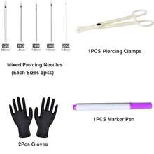 Body Piercing Kit For Women Men,5Pcs 12G 14G 16G 18G 20G Ear Piercing Needles 1pc Piercing Clamps Forceps 2Pcs Gloves 1pc Marker Pen For Piercing Tool