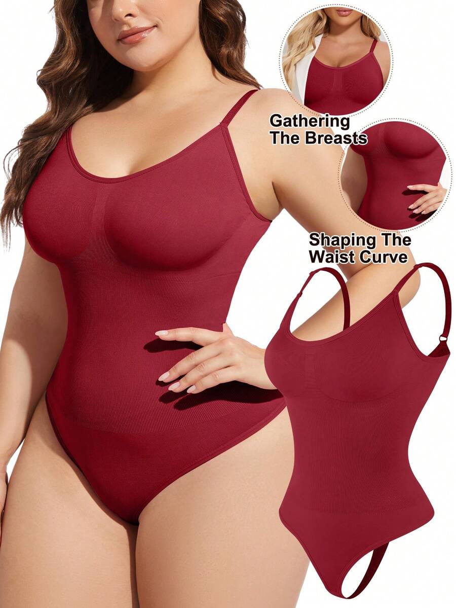 Slimming Women's Shapewear Bodysuit Thong Tummy Control Tank Top Shaping Body Shaper Snatched Waist Push Up Bust Sexy Shaping Tops Jumpsuit - 紅色 - 查看 1