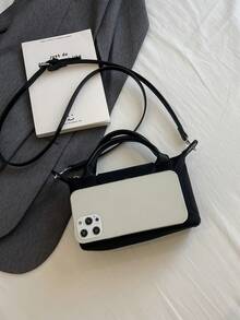 Women's Fashion Casual Versatile Color Block Dumpling Shaped Tote Bag, Minimalist Nylon Square Handbag, Vintage Style Shoulder Bag With Detachable Strap, Suitable For Teenagers, College Students, Young Professionals, Office, Campus, Work, Business And Commuting - Black - View 11
