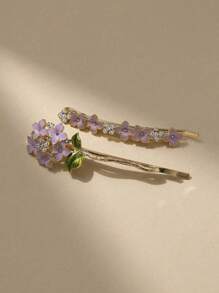 2pcs A Delicate Wisteria Flower Hair Clip With Diamonds Elegantly Sets Shows The Perfect Blend Of Elegance And Fashion. The Daily Commute To Attend The Party, The Easy To Match With A Variety Of Hairstyles, And The Elegant Low Ponytail Can Make You Show A Unique Temperament. The Ideal Gift For Yourself Or Your Loved Ones, With Beauty And Tenderness Always With You., Claw Clips, Clips For Hair, Hair Slide, Hair Claws