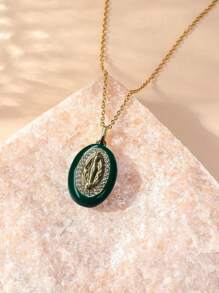 1pc Boho-Chic Oval Pendant Religious Goddess Dripping Glaze Necklace,Multicolors Pendant To Choose,Idea Gifts For Women,Perfect For Formal Occasions,Everyday Wear,And As A Thoughtful Present