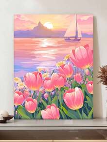 日落花朵帆船 DIY 5D 钻石画全钻套装家居厨房时尚马赛克艺术帆布墙面装饰礼物