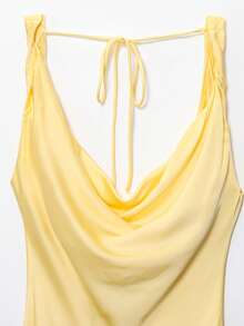 DEEKA 新款夏季时尚性感缎面感长款内衣风格派对连衣裙，适合夏季、节日、情人节、派对 - 黃色 - 查看 8