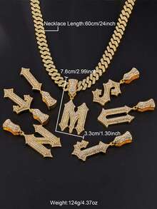 24 英寸 A-Z 字母吊坠项链，嘻哈链，说唱歌手风格，男士日常佩戴，多字母设计，合金材质 - 嘻哈字母項鍊 - 查看 5