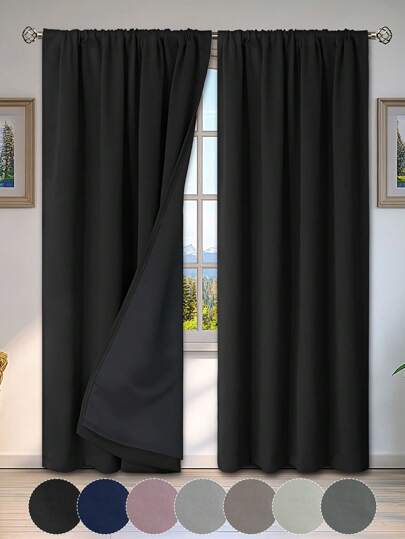1pc Solid Color 100% Blackout Thermal Insulated Curtain With Coating Lining, Heat Resistant And Durable, Rod Pocket Top Design, Suitable For Living Room, Bedroom, Seasonal Room Darkening Decor, Living Room Curtain