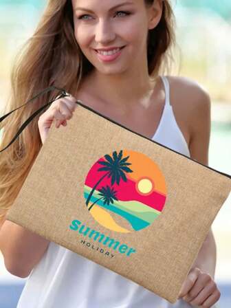 Borsa clutch in lino per l'estate, borse da donna per cosmetici, borse da spiaggia per vacanze, borse per occhiali da sole e protezione solare, borse organizer da viaggio, regali