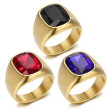 MONALLY 18K Gold Plated Retro Letter  Cubic Zirconia Pendant Ring, Stainless Steel Material, Men's Jewelry, Father's Day, Birthday, Anniversary Gift, Suitable For Daily Wear - Ring - View 13